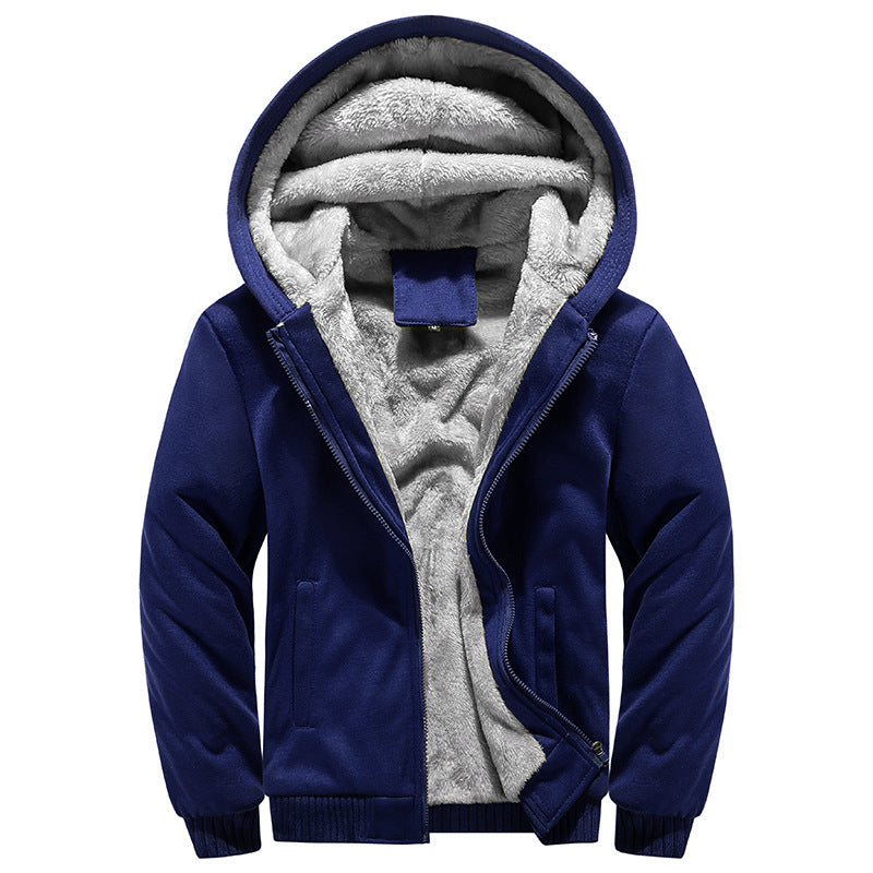 GGT Thickened Fleece Solid Color Hooded Cardigan - Men's Winter Sweatshirt Jacket