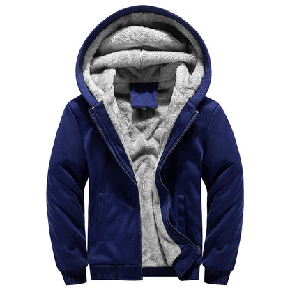 GGT Thickened Fleece Solid Color Hooded Cardigan - Men's Winter Sweatshirt Jacket