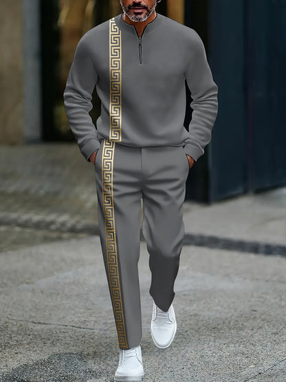 KZZ Men's fashion casual zipper stand up collar long sleeved pants set