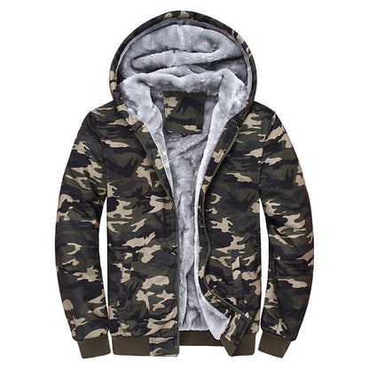 GGT Thickened Fleece Solid Color Hooded Cardigan - Men's Winter Sweatshirt Jacket