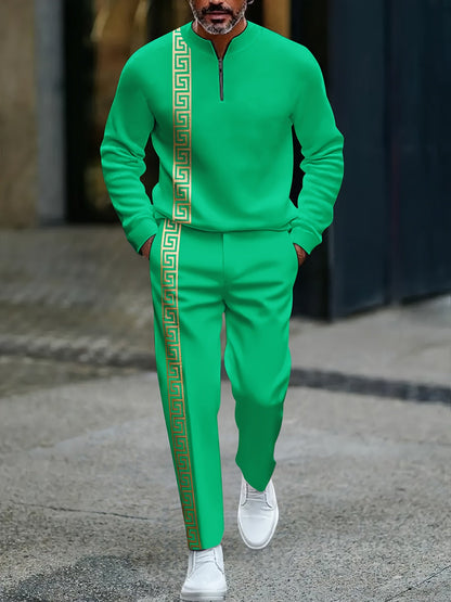 KZZ Men's fashion casual zipper stand up collar long sleeved pants set