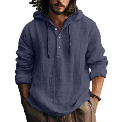 Men's Casual Long Sleeve Hooded Linen Shirt