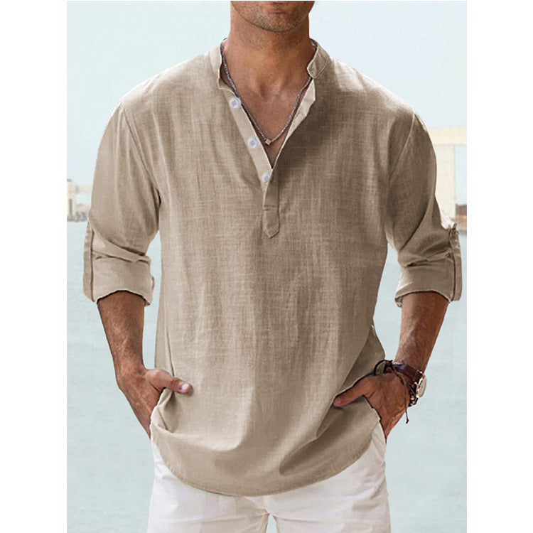 Men's Cotton Linen  Shirt Long Sleeve Hippie Casual Beach T Shirts Menswear