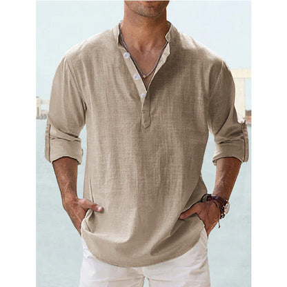 Men's Cotton Linen  Shirt Long Sleeve Hippie Casual Beach T Shirts Menswear