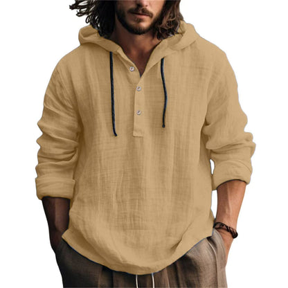 Men's Casual Long Sleeve Hooded Linen Shirt