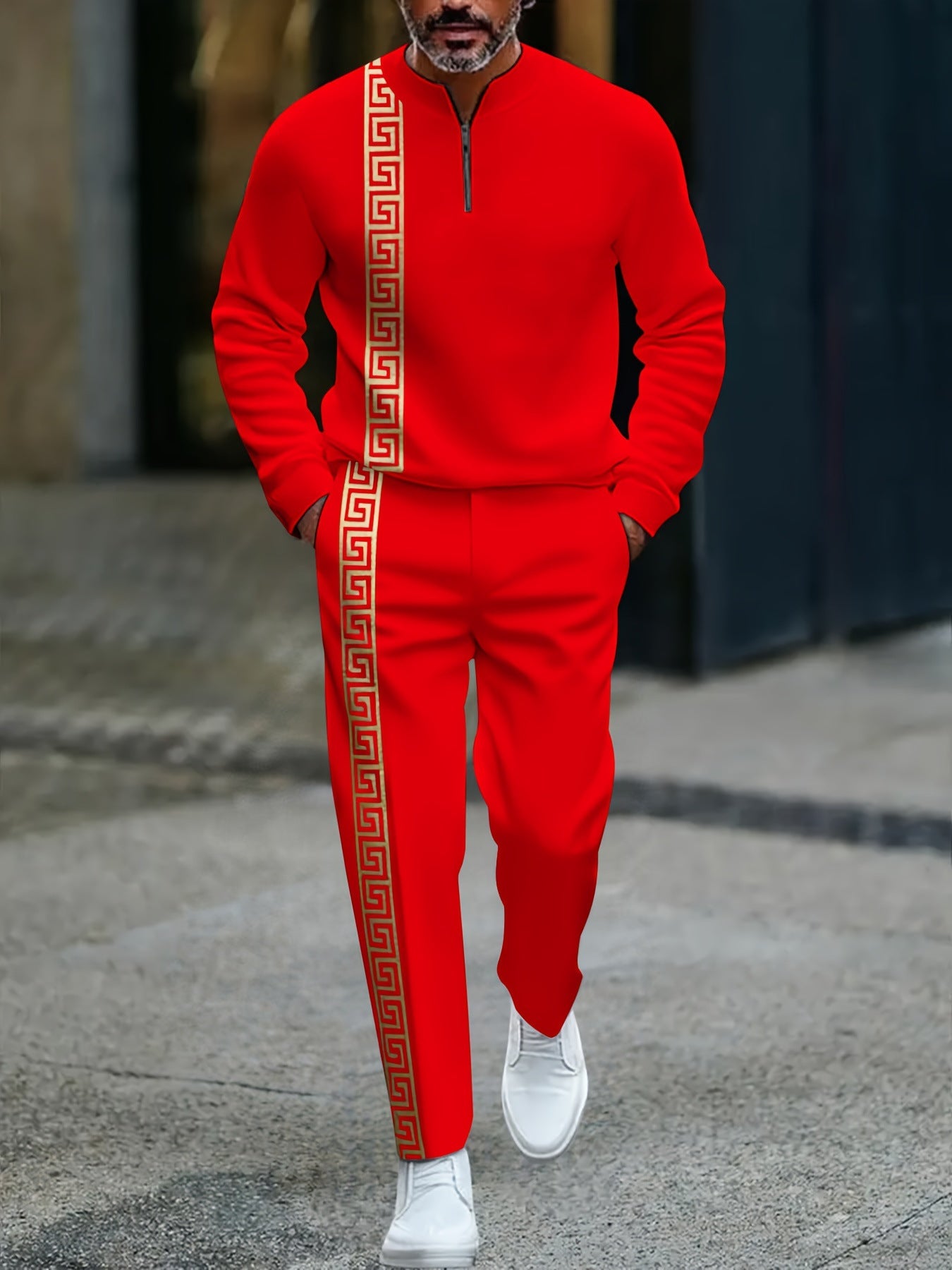 KZZ Men's fashion casual zipper stand up collar long sleeved pants set