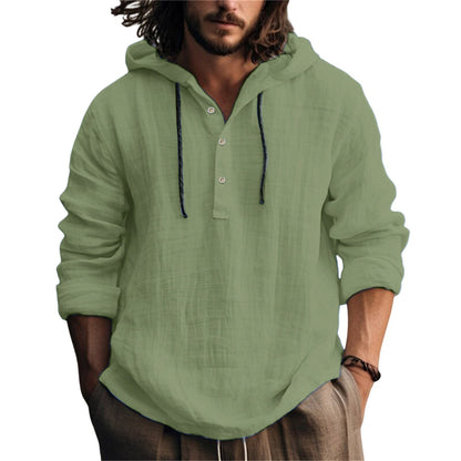 Men's Casual Long Sleeve Hooded Linen Shirt