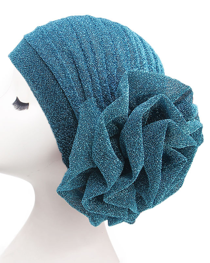 New Brilliant Silk Large Flower Hood Headscarf Hat, Ethnic Hat, African Head Wrap.