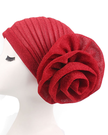 New Brilliant Silk Large Flower Hood Headscarf Hat, Ethnic Hat, African Head Wrap.