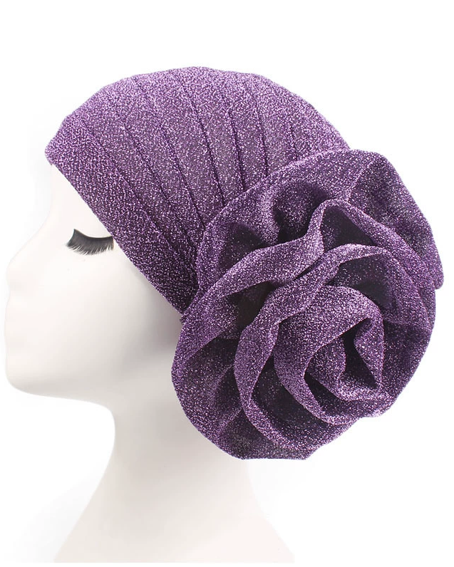 New Brilliant Silk Large Flower Hood Headscarf Hat, Ethnic Hat, African Head Wrap.