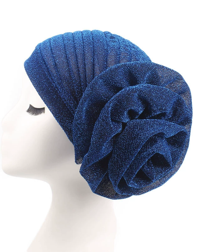 New Brilliant Silk Large Flower Hood Headscarf Hat, Ethnic Hat, African Head Wrap.