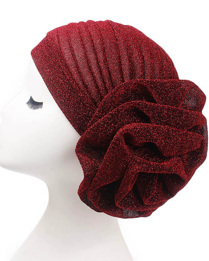 New Brilliant Silk Large Flower Hood Headscarf Hat, Ethnic Hat, African Head Wrap.