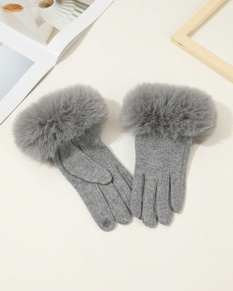 Touchscreen Velvet Imitation Rabbit Fur Gloves Velvet Warm Cold-proof Plush Gloves