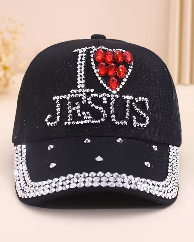 Women's Versatile Sequin I Love Jesus  Baseball Cap