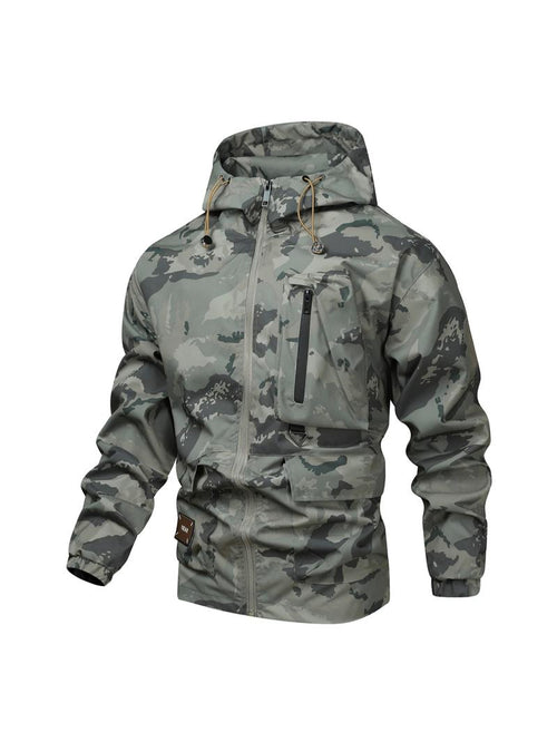 KZZ Camouflage Print Zip-Up Hooded Jacket