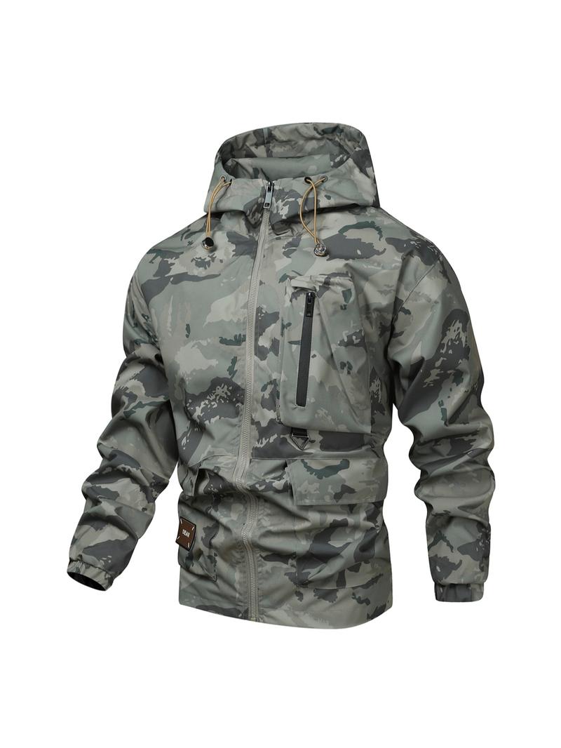 KZZ Camouflage Print Zip-Up Hooded Jacket