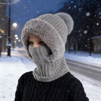 Knitted Fleece-lined Warm Scarf Mask Hat