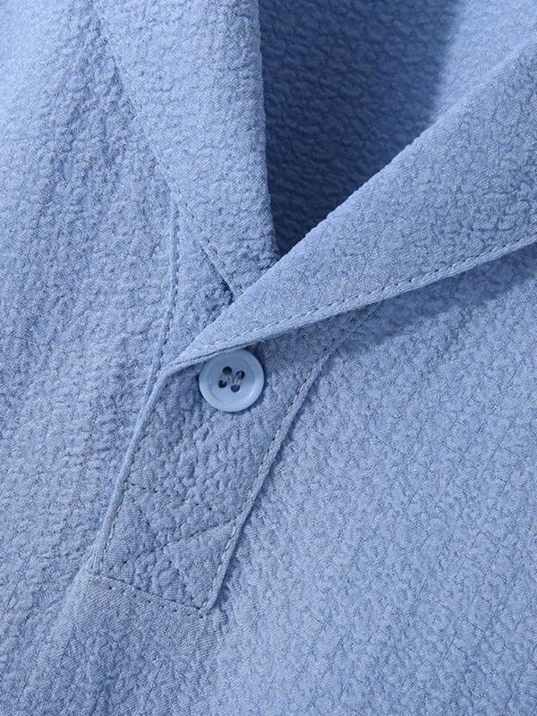 KZZ Summer Men's Textured Shirt and Tie Waist Suit Casual Suit