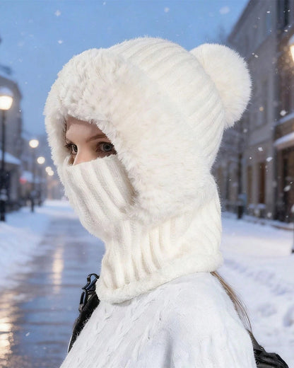 Knitted Fleece-lined Warm Scarf Mask Hat