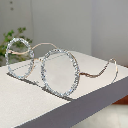 Rhinestone-encrusted Metal Round-frame Fashion Sunglasses