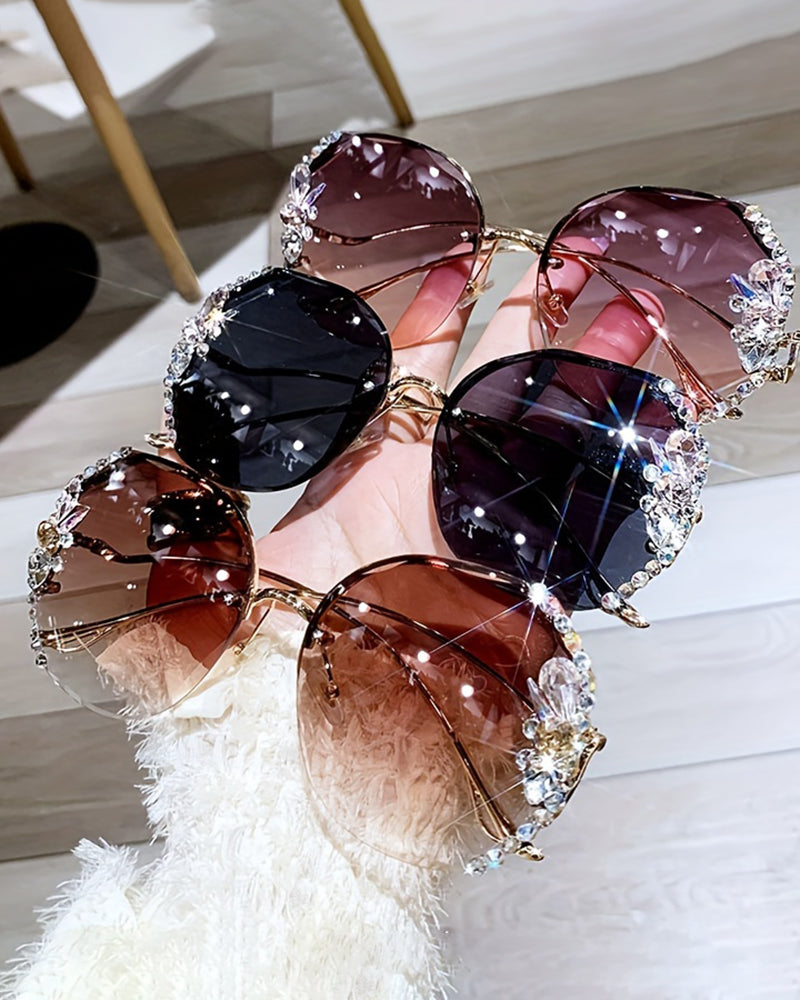 Fashion Rhinestone Sparkling Polygonal Frameless Women's Glasses