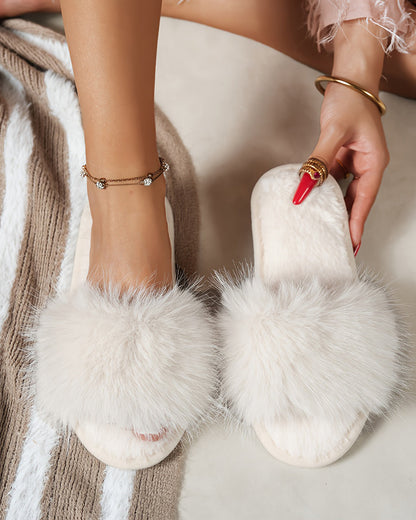 Fluffy Solid Color Long Plush Soft Sole Fuzzy Slippers