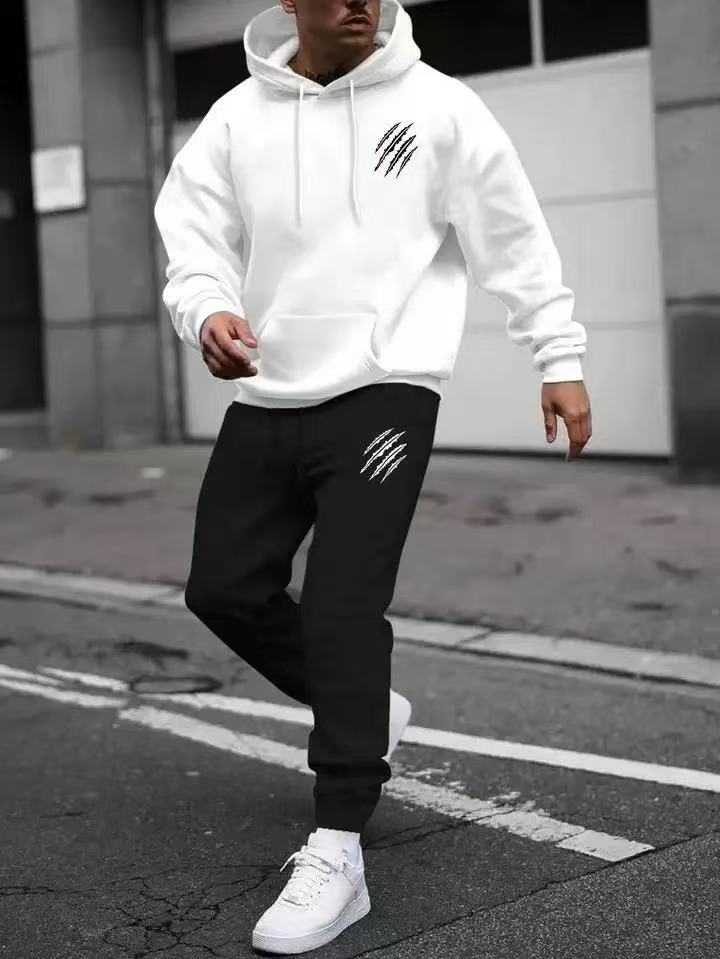 KZZ men's sports pants and hoodie 2-piece set,  unique Wolf claw set