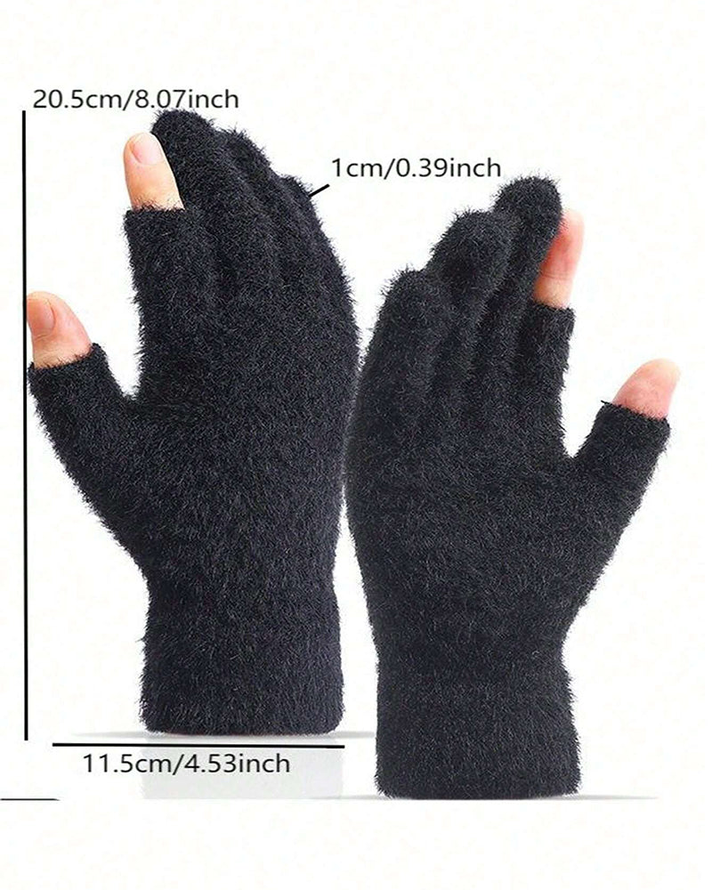 Riding Velvet Padded Five-finger Warm Imitation Mink Velvet Touch Screen Gloves