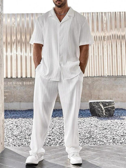 GGT Men's Two-piece Suit Shirt and Elastic Waist Pants Set