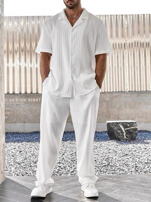 GGT Men's Two-piece Suit Shirt and Elastic Waist Pants Set