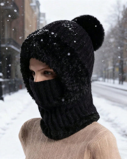 Knitted Fleece-lined Warm Scarf Mask Hat