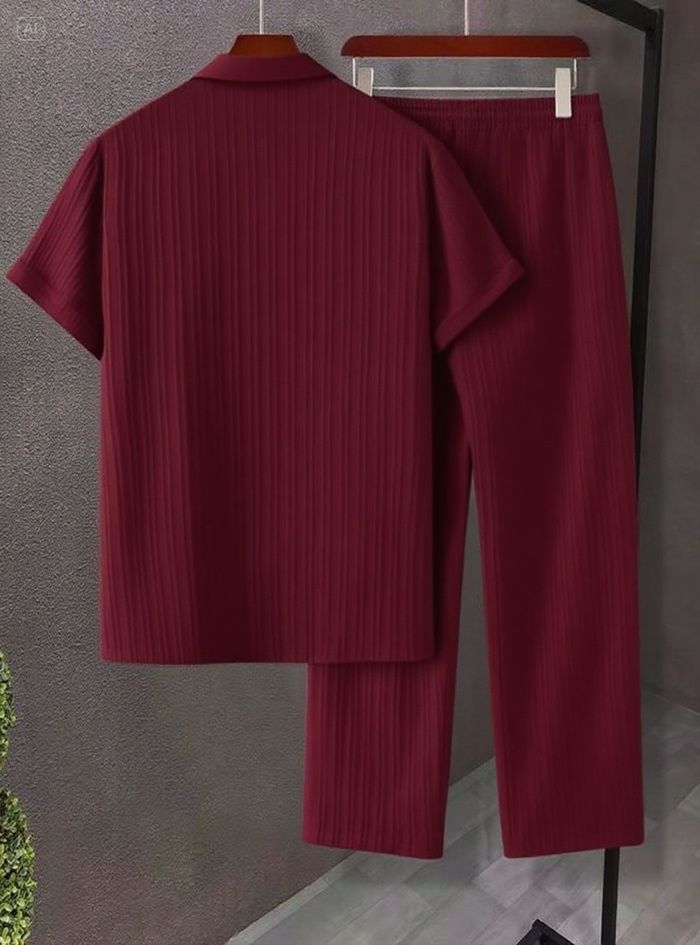 GGT Men's Two-piece Suit Shirt and Elastic Waist Pants Set