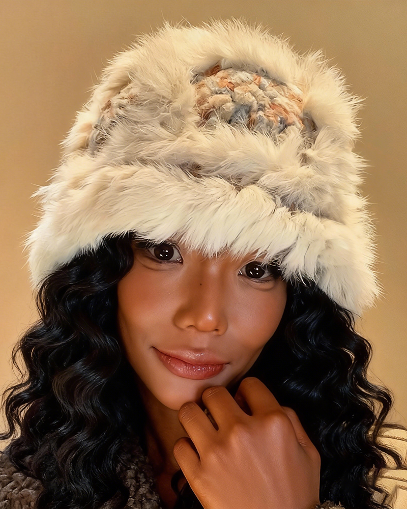 Angora Chunky-Knit Plush Slouchy Beanie